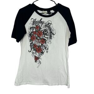 |EUC| HARLEY DAVIDSON Roses Logo T Shirt